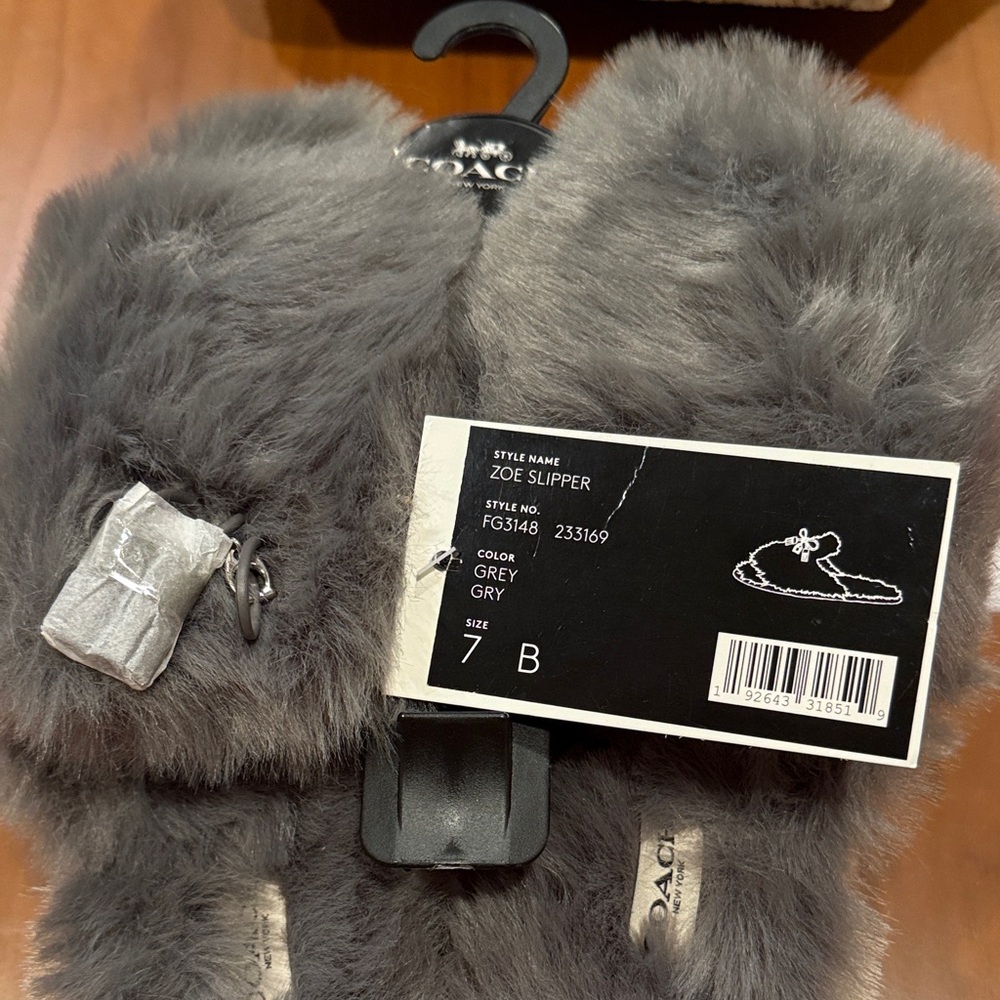 Coach Grey Fur Slippers